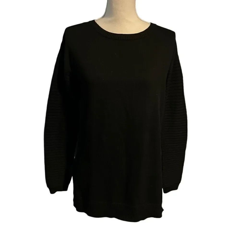 MICHAEL Michael Kors Cotton Blend Long Sleeve Knit Pullover Sweater Black Small